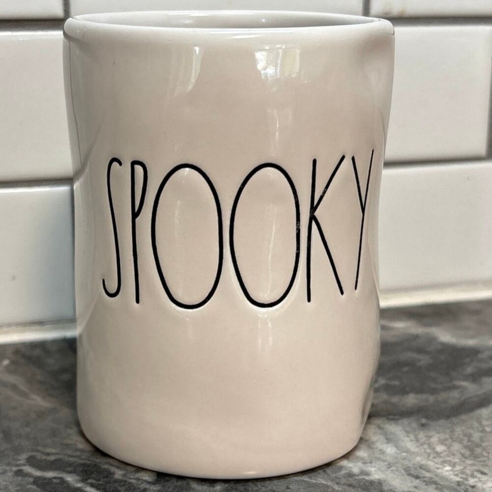 Rae Dunn “Spooky” White Ceramic Candle Holder with Back Candle